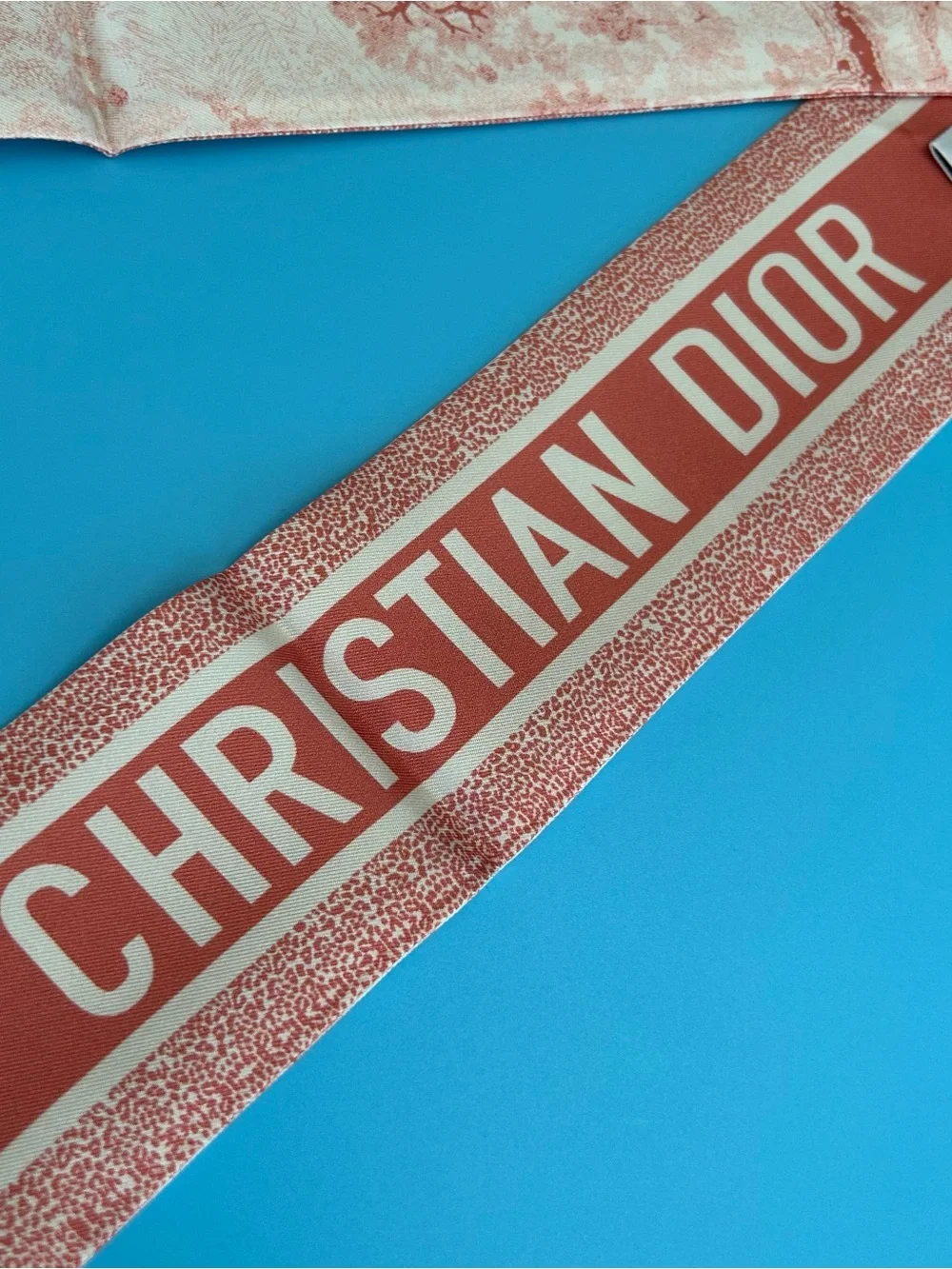 Christian Dior Toile De Jouy Mitzah Silk Twilly Scarf Pink Ivory Logo